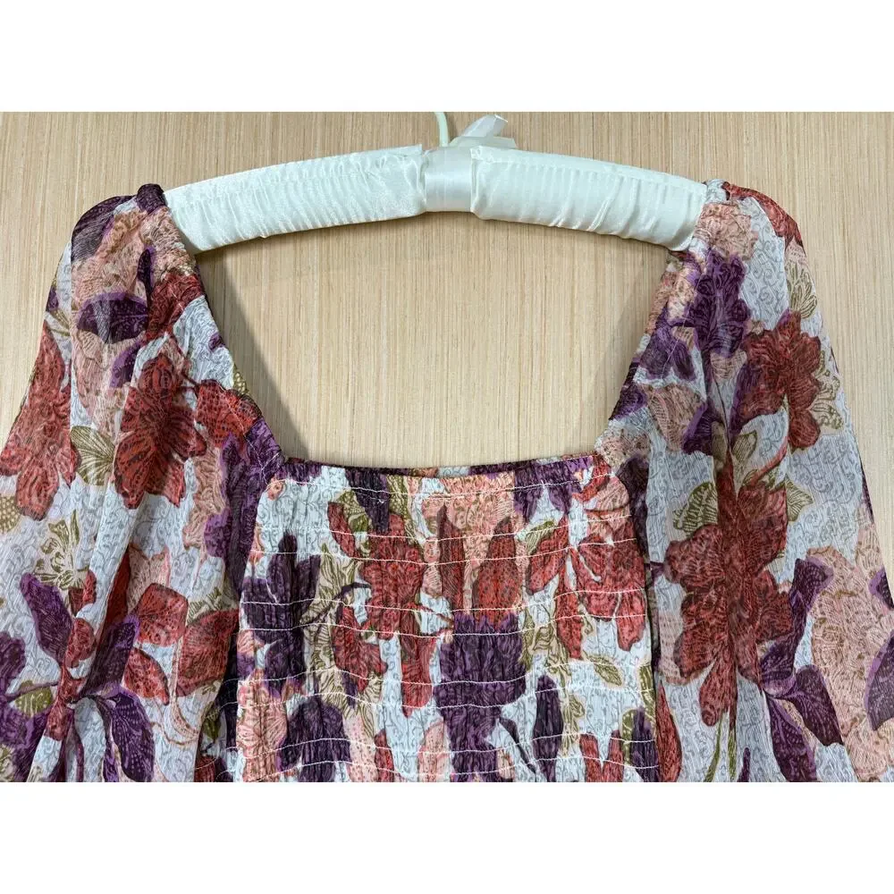 Old Navy Puff Sleeve Autumn Leaves Smocked Top Size Large Cottagecore Peasant